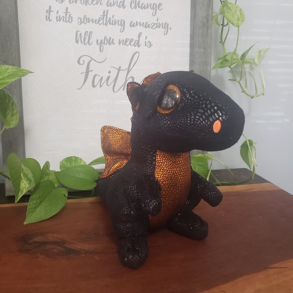 9" Ty Beanie Boo Merlin Dragon Black Orange Shiny 2017